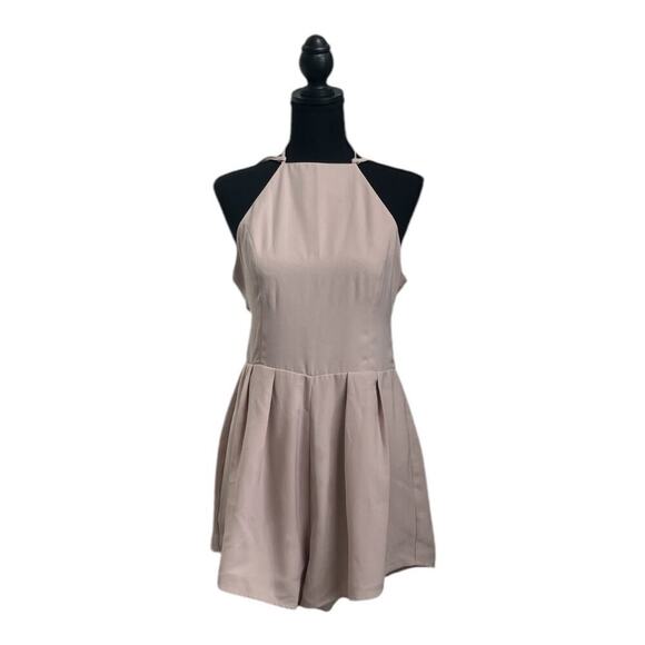 Tan Halter Neck Romper | Flowy Neutral Playsuit - Picture 1 of 11
